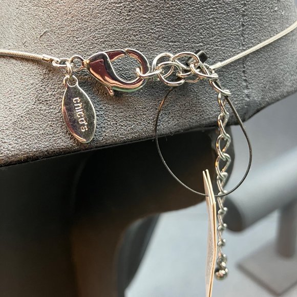 Chicos Y Drop Necklace NWT Bonus Bracelet Silver Organic Pearl Slinky Bangle - Picture 6 of 10